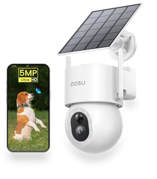 Solar Powered Outdoor Security Camera — Motion Sensors, AOSU