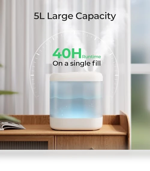 Super Easy to Clean Top Fill Auto Adapt Cool Mist Humidifier — Air Moisture Control, Homvana