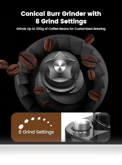 10-Cup Drip Coffee Maker with Built-In Grinder — Electric Blade Coffee Grinders, COWSAR
