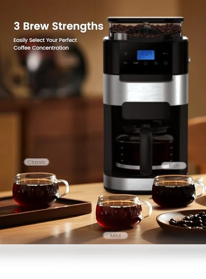 10-Cup Drip Coffee Maker with Built-In Grinder — Electric Blade Coffee Grinders, COWSAR