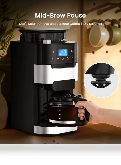 10-Cup Drip Coffee Maker with Built-In Grinder — Electric Blade Coffee Grinders, COWSAR