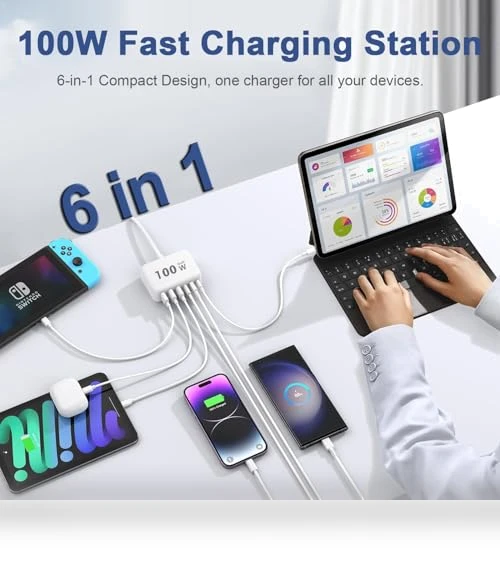 100W GaN 6 Port USB C Charging Station — Chargers, Fitquipment