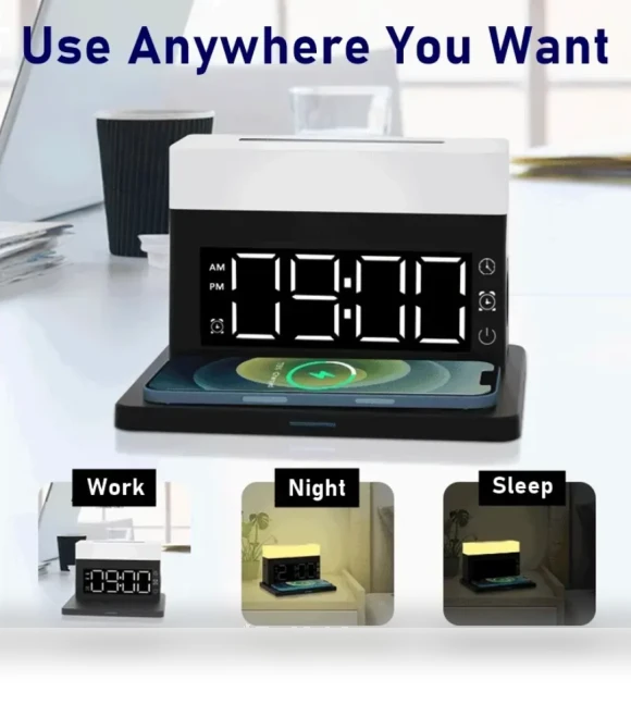Multifunctional Wireless Charger Desk Lamp Alarm Clock — Chargers