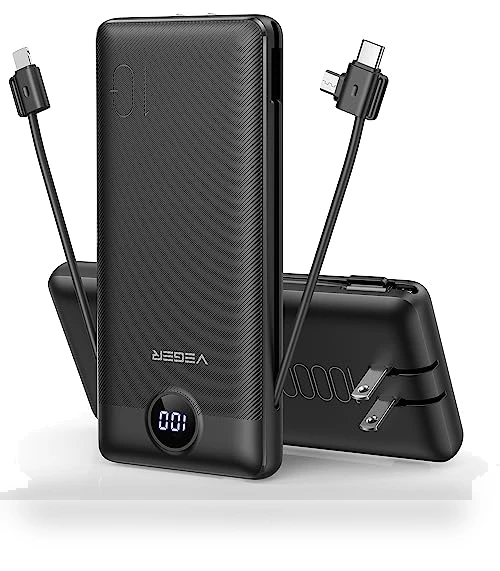 Portable Charger with Built-in Cables and Wall Plug — Charging Solutions, VEGER