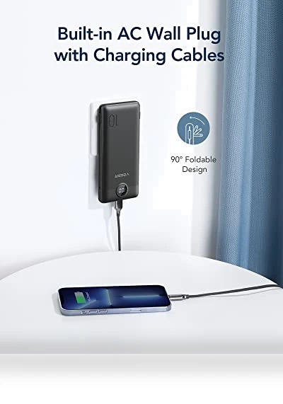 Portable Charger with Built-in Cables and Wall Plug — Charging Solutions, VEGER