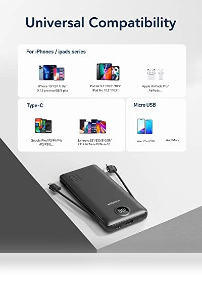 Portable Charger with Built-in Cables and Wall Plug — Charging Solutions, VEGER