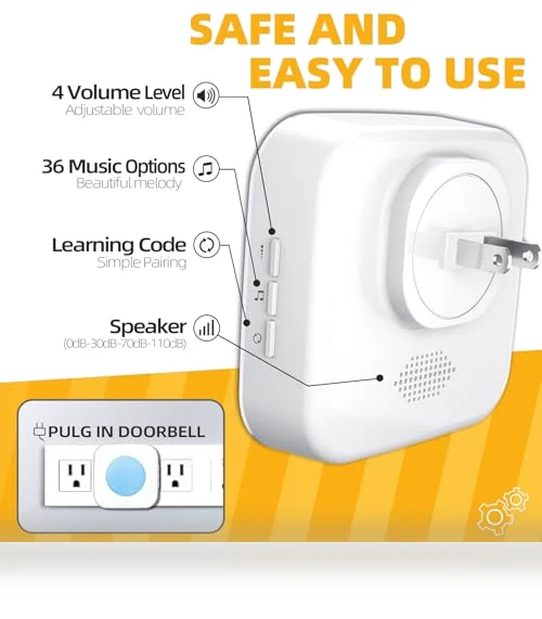 Wireless Doorbell with Flash LED Light — Chimes, JSIEEM