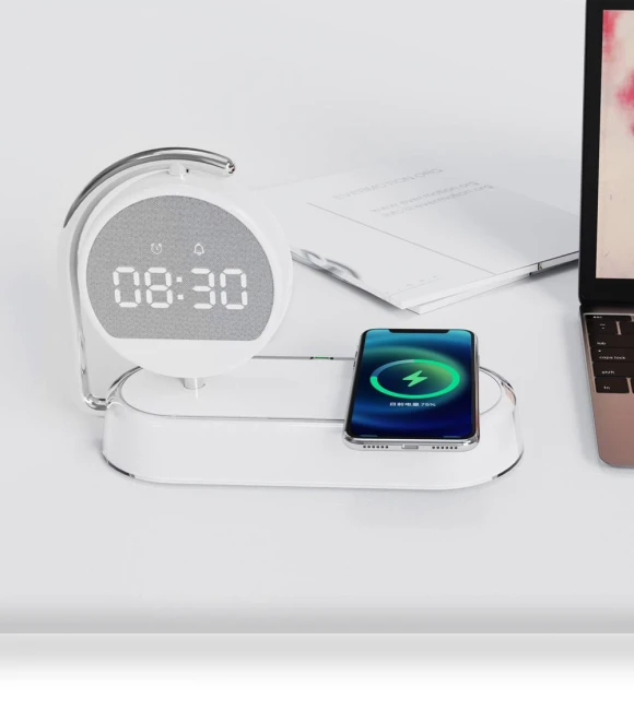Desktop Clock Alarm Clock with Wireless Charging and Night Light — Alarm