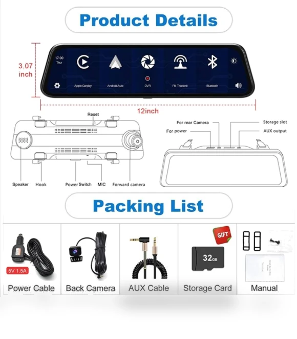 9 inch car touch screen navigator with dual camera and wireless Carplay — Navigation & GPS Accessories