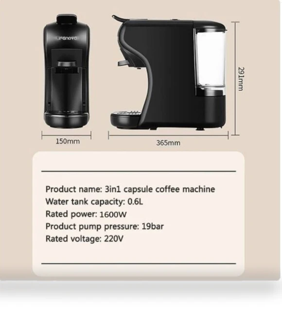 Coffee Machine 19 Bar 3in1 Multiple Cafetera Pod Coffee Maker — Coffee & Espresso Combos, KZ