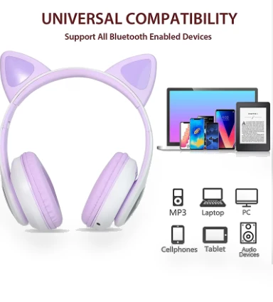 Colorful Lighting LED Wireless Cat Ear Headphones — Over-Ear Headphones