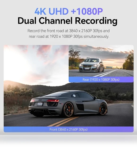 Ultra 4K Front + Full HD 1080P Rear Dual Channel Wi-Fi GPS Dash Camera — Rearview Cameras for Cars, VIOFO