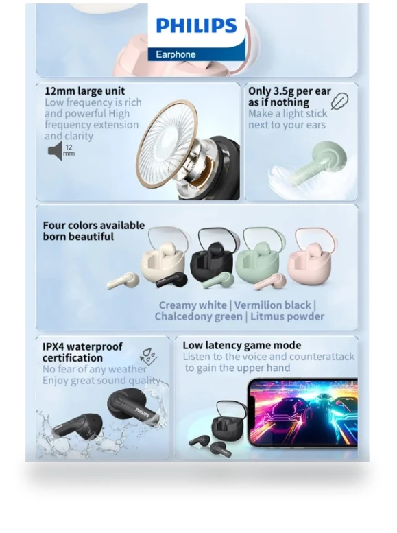Wireless Bluetooth 5.3 Headphones — In-Ear Headphones, Philips