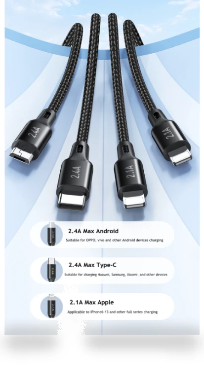 Nylon 4 in 1 Fast Multi Charging Data Cable — Charging Solutions, AWEI