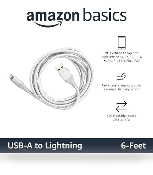 USB-A to Lightning Charger Cable — Chargers & Cables, Amazon Basics