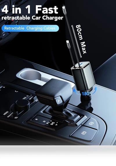 4 in 1 Fast Charging Retractable Car Charger — Phone Accessories, EloBeth