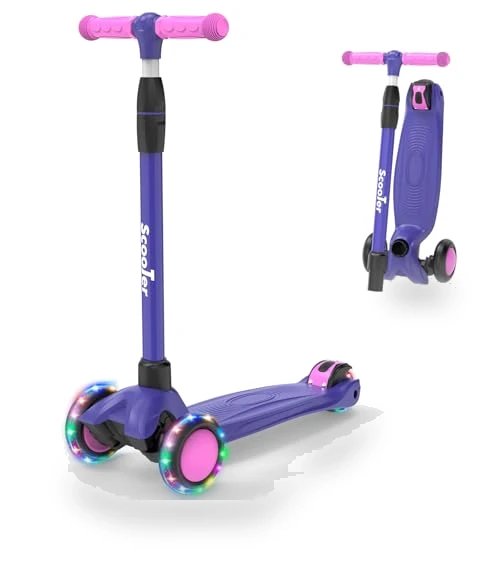 LED Lighted Wheels Kids Scooter with Adjustable Handlebars — Balance Bikes, EVLIQUIL
