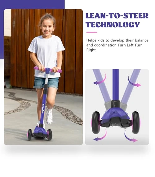 LED Lighted Wheels Kids Scooter with Adjustable Handlebars — Balance Bikes, EVLIQUIL