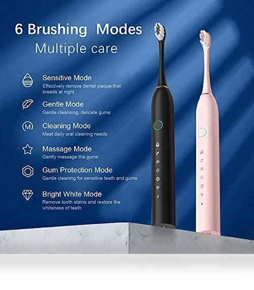 Rechargeable Electric Toothbrushes Set — Ultrasonic, HUBAKO