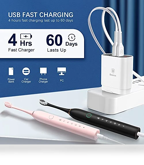Rechargeable Electric Toothbrushes Set — Ultrasonic, HUBAKO
