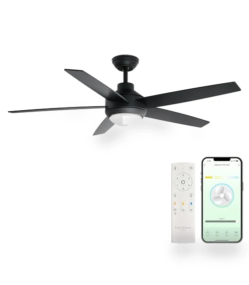 Smart 5-Blade Ceiling Fan with LED Light Kit — Ceiling Fan Wall Controls, East Grove Home