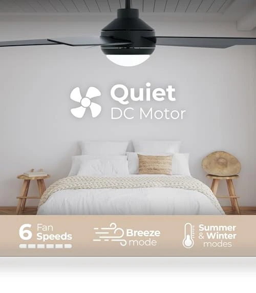 Smart 5-Blade Ceiling Fan with LED Light Kit — Ceiling Fan Wall Controls, East Grove Home