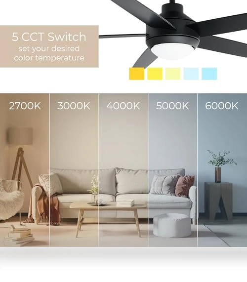Smart 5-Blade Ceiling Fan with LED Light Kit — Ceiling Fan Wall Controls, East Grove Home