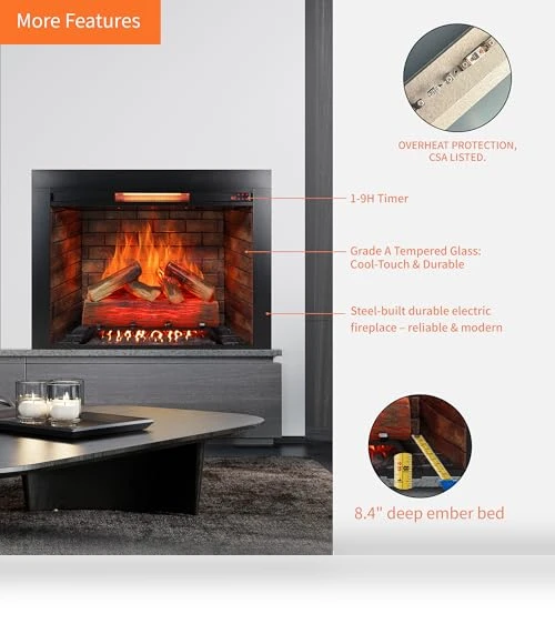 Electric Fireplace Insert with Real Fire Crackling Sound — Tabletop Fireplaces, Innoflame