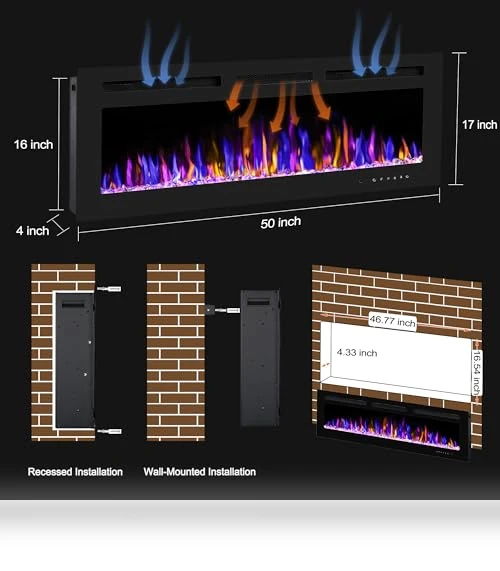 Electric Fireplace Wall Mounted and Recessed with Remote Control — Tabletop Fireplaces, BETELNUT