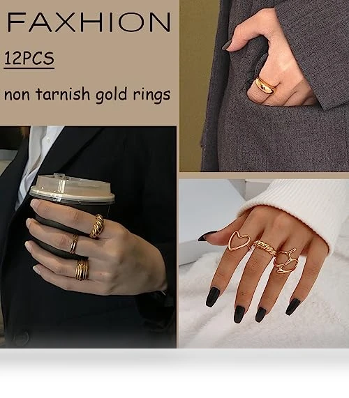 Gold Stackable Rings Set for Women — Stacking, FAXHION