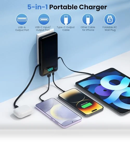Portable Charger with Built-in Cables and Wall Plug — Charging Solutions, Dongguan Haoxun Electronic Technology Co., Ltd