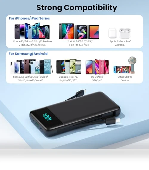 Portable Charger with Built-in Cables and Wall Plug — Charging Solutions, Dongguan Haoxun Electronic Technology Co., Ltd