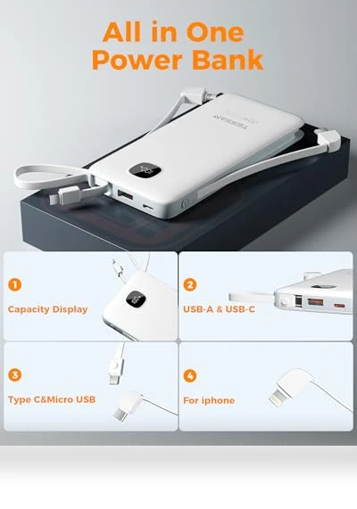 Portable Charger with Built in Cables — Chargers, TESSAN