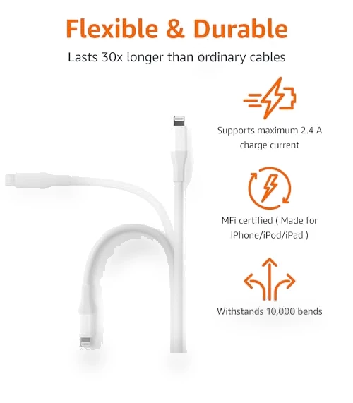 USB-A to Lightning Charger Cable — Lightning, Amazon Basics