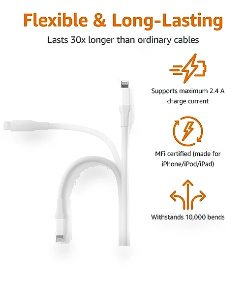 USB-A to Lightning Charger Cable — Lightning, Amazon Basics