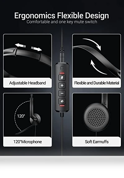 USB Headset with Microphone for PC Laptop — Headsets, FEABASK