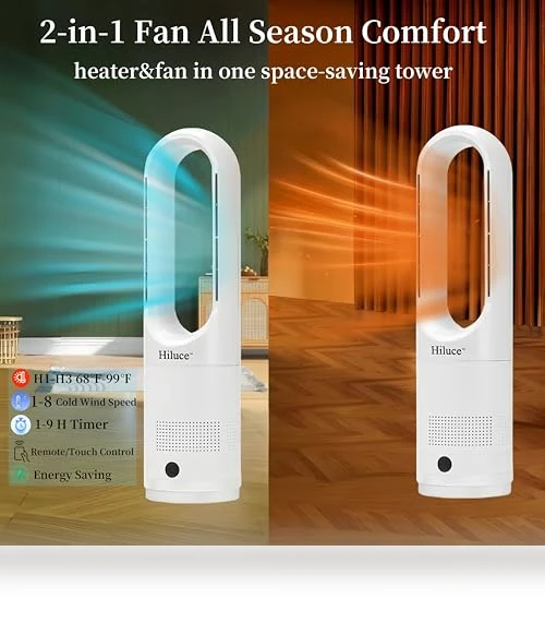 All Season Bladeless Fan and Heater Combo — Portable Cooling Solutions, Hiluce