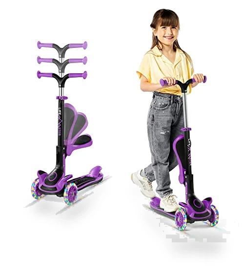 Foldable Seat Kids Scooter with LED Wheel Lights — Push Scooters, Lifemaster
