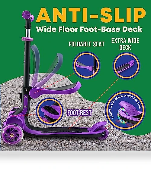Foldable Seat Kids Scooter with LED Wheel Lights — Push Scooters, Lifemaster