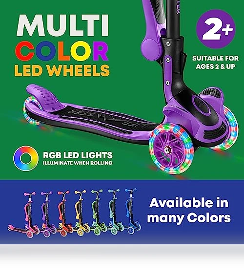Foldable Seat Kids Scooter with LED Wheel Lights — Push Scooters, Lifemaster