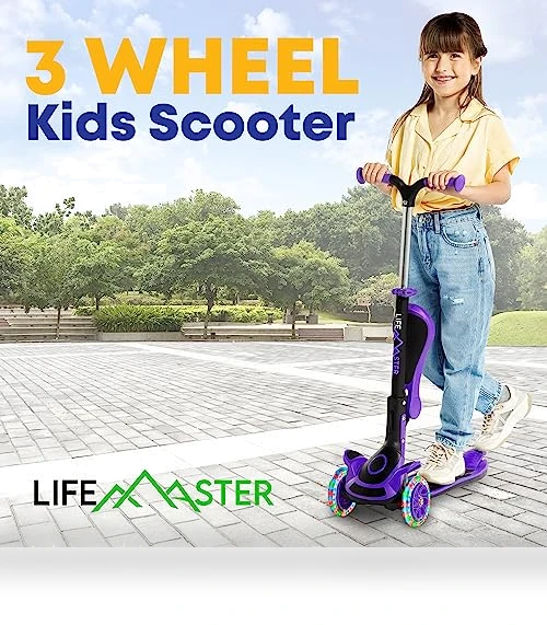 Foldable Seat Kids Scooter with LED Wheel Lights — Push Scooters, Lifemaster