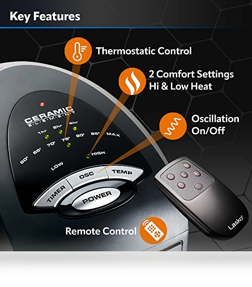 Oscillating Ceramic Tower Space Heater — Home Climate Control, Lasko