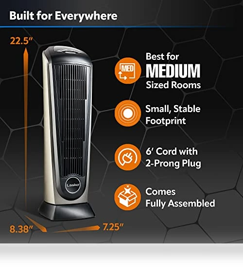 Oscillating Ceramic Tower Space Heater — Home Climate Control, Lasko