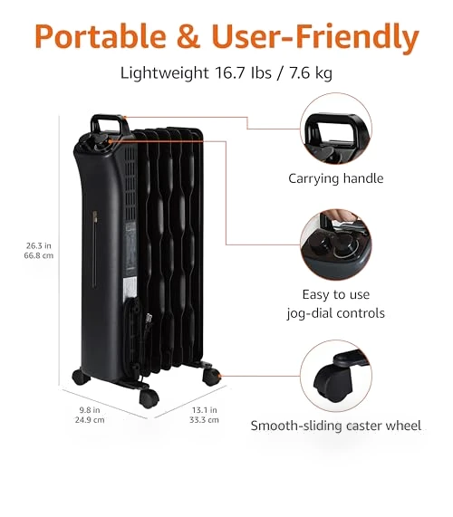 Portable Radiator Heater with 7 Oil-Filled Fins — Heater Spare Components, Amazon Basics