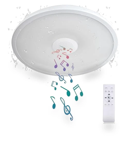 Smart Waterproof LED Flush Mount Ceiling Light Fixture with Bluetooth Speaker — Overhead Lighting, ASALL