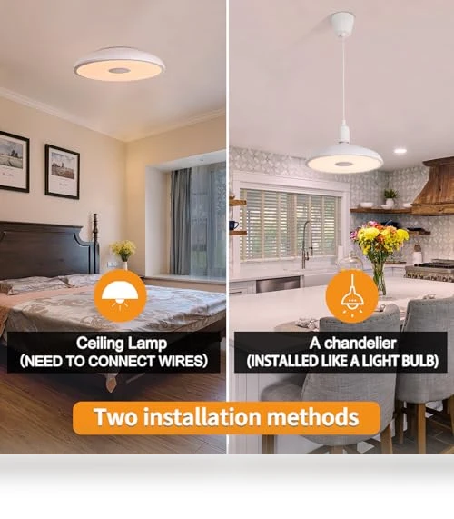 Smart Waterproof LED Flush Mount Ceiling Light Fixture with Bluetooth Speaker — Overhead Lighting, ASALL