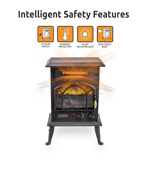 Electric Fireplace Space Heater with Flame Effect — Portable Heating Solutions, EZ-HEAT