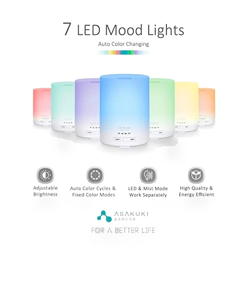 Essential Oil Diffuser with Humidifier and LED Light — Diffusers, ASAKUKI