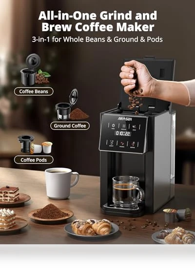 Grind & Brew Coffee Maker with Built-in Grinder — Single-Cup Coffee Makers, AIRMSEN