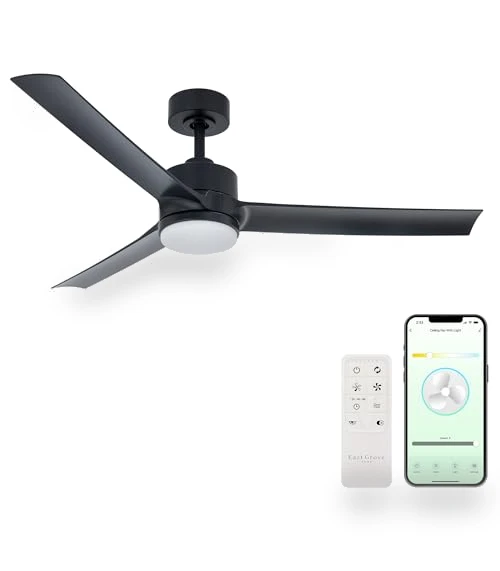 Smart Indoor and Outdoor Ceiling Fan with LED Light Kit — Ceiling Fan Wall Controls, East Grove Home